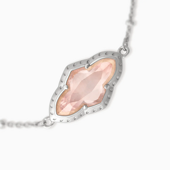 925 Sterling Silver Flower Morganite Bezel Bracelet - Retro Charm Detail View
