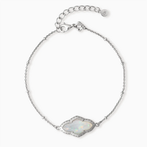 925 Sterling Silver Flower Opal Bezel Bracelet - Retro Charm Front View