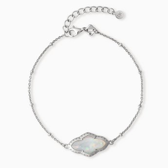 925 Sterling Silver Flower Opal Bezel Bracelet - Retro Charm Front View