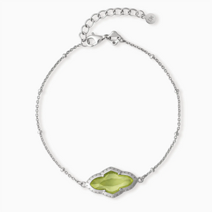 925 Sterling Silver Flower Peridot Bezel Bracelet - Retro Charm Front View