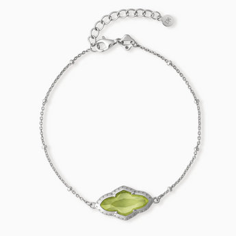925 Sterling Silver Flower Peridot Bezel Bracelet - Retro Charm Front View