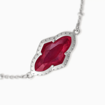 925 Sterling Silver Flower Ruby Bezel Bracelet - Retro Charm Detail View
