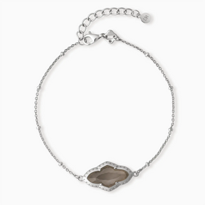 925 Sterling Silver Flower Smoky Quartz Bezel Bracelet - Retro Charm Front View