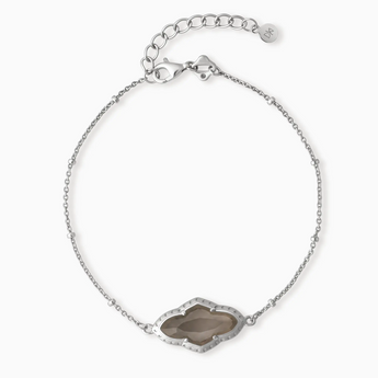 925 Sterling Silver Flower Smoky Quartz Bezel Bracelet - Retro Charm Front View