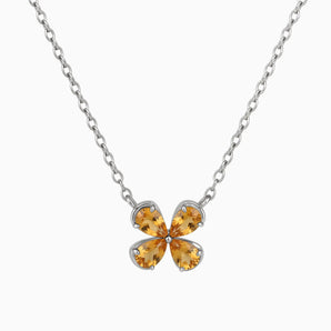 925 Sterling Silver Four-Leaf Citrine Necklace - Lucky Quartet Front View