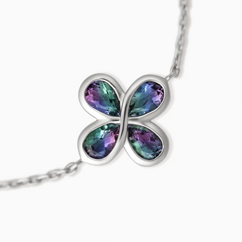 925 Sterling Silver Four Leaf Clover Alexandrite Bracelet Fortune Wish Detail View