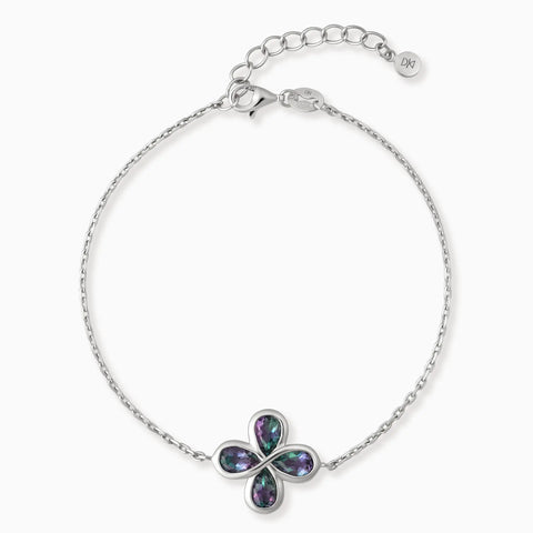 925 Sterling Silver Four-Leaf Clover Alexandrite Bracelet - Fortune Wish Front View