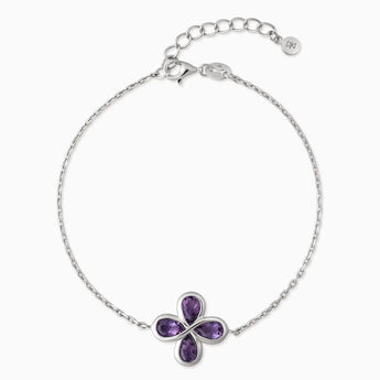 925 Sterling Silver Four-Leaf Clover Amethyst Bracelet - Fortune Wish Front View