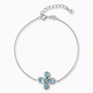 925 Sterling Silver Four-Leaf Clover Aquamarine Bracelet - Fortune Wish Front View