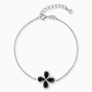 925 Sterling Silver Four-Leaf Clover Black Onyx Bracelet - Fortune Wish Front View