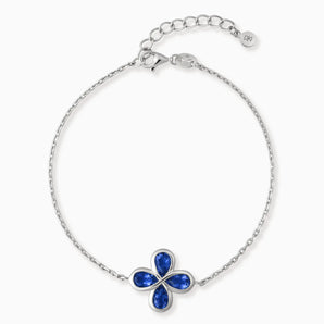 925 Sterling Silver Four-Leaf Clover Blue Sapphire Bracelet - Fortune Wish Front View