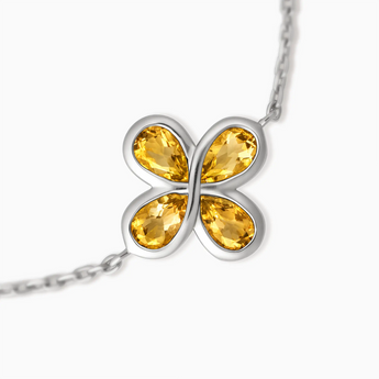 925 Sterling Silver Four Leaf Clover Citrine Bracelet Fortune Wish Detail View