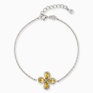 925 Sterling Silver Four-Leaf Clover Citrine Bracelet - Fortune Wish Front View