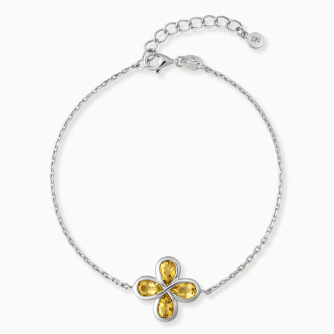 925 Sterling Silver Four-Leaf Clover Citrine Bracelet - Fortune Wish Front View