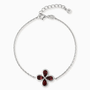 925 Sterling Silver Four-Leaf Clover Garnet Bracelet - Fortune Wish Front View