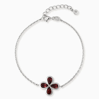 925 Sterling Silver Four-Leaf Clover Garnet Bracelet - Fortune Wish Front View
