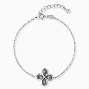 925 Sterling Silver Four-Leaf Clover Labradorite Bracelet - Fortune Wish Front View