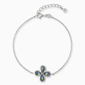925 Sterling Silver Four-Leaf Clover Labradorite Bracelet - Fortune Wish Front View