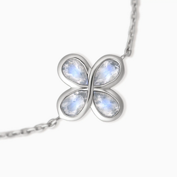 925 Sterling Silver Four Leaf Clover Moonstone Bracelet Fortune Wish Detail View