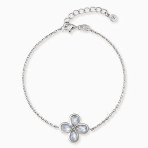 925 Sterling Silver Four-Leaf Clover Moonstone Bracelet - Fortune Wish Front View
