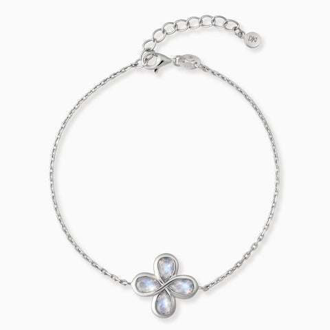 925 Sterling Silver Four-Leaf Clover Moonstone Bracelet - Fortune Wish Front View