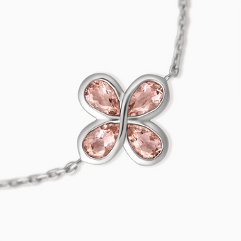 925 Sterling Silver Four Leaf Clover Morganite Bracelet Fortune Wish Detail View