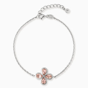 925 Sterling Silver Four-Leaf Clover Morganite Bracelet - Fortune Wish Front View