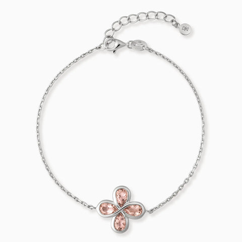 925 Sterling Silver Four-Leaf Clover Morganite Bracelet - Fortune Wish Front View
