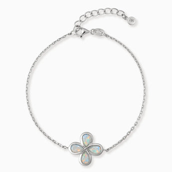 925 Sterling Silver Four-Leaf Clover Opal Bracelet - Fortune Wish Front View
