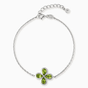 925 Sterling Silver Four-Leaf Clover Peridot Bracelet - Fortune Wish Front View