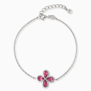 925 Sterling Silver Four-Leaf Clover Pink Tourmaline Bracelet - Fortune Wish Front View