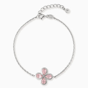 925 Sterling Silver Four-Leaf Clover Rose Quartz Bracelet - Fortune Wish Front View