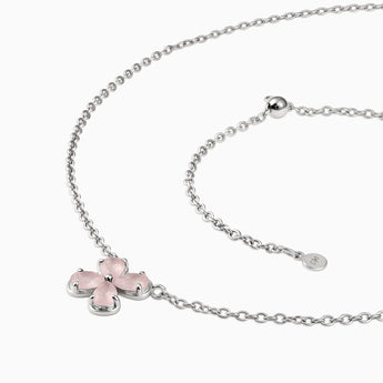 925 Sterling Silver Four-Leaf Clover Rose Quartz Necklace - Lucky Quartet Side View