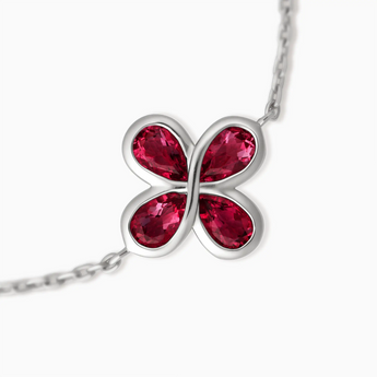 925 Sterling Silver Four Leaf Clover Ruby Bracelet Fortune Wish Detail View