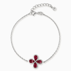 925 Sterling Silver Four-Leaf Clover Ruby Bracelet - Fortune Wish Front View