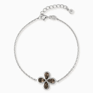 925 Sterling Silver Four-Leaf Clover Smoky Quartz Bracelet - Fortune Wish Front View