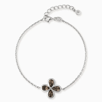 925 Sterling Silver Four-Leaf Clover Smoky Quartz Bracelet - Fortune Wish Front View