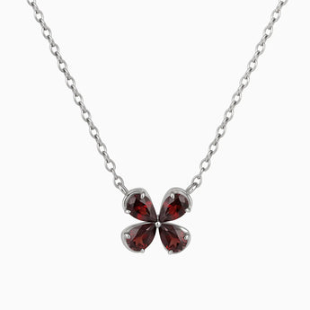925 Sterling Silver Four-Leaf Garnet Necklace - Lucky Quartet Front View