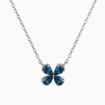 925 Sterling Silver Four-Leaf London Blue Topaz Necklace - Lucky Quartet Front View