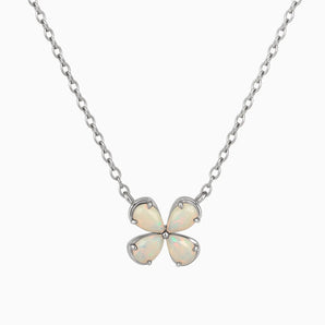 925 Sterling Silver Four-Leaf Opal Necklace - Lucky Quartet Front View
