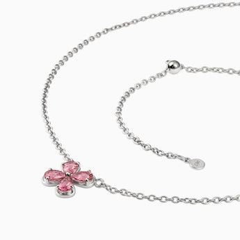 925 Sterling Silver Four-Leaf Pink Tourmaline Necklace - Lucky Quartet Side View