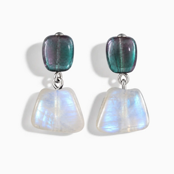 925 Sterling Silver Freeform Alexandrite & Moonstone Stud Earrings - Linked Fate Front View