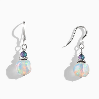 925 Sterling Silver Freeform Alexandrite & Opal Dangle Earrings - Woven Duet Front View