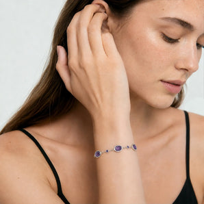 925 Sterling Silver Freeform Amethyst Bracelet - Luminous Cadences Model Shot