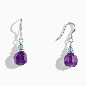 925 Sterling Silver Freeform Aquamarine & Amethyst Dangle Earrings - Woven Duet Front View