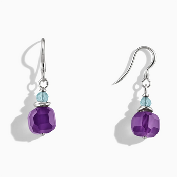 925 Sterling Silver Freeform Aquamarine & Amethyst Dangle Earrings - Woven Duet Front View