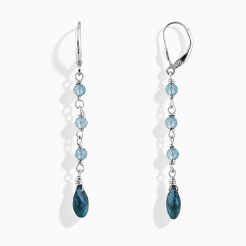 925 Sterling Silver Freeform Aquamarine & London Blue Topaz Linked Dangle Earrings - Trailing Whispers Front View