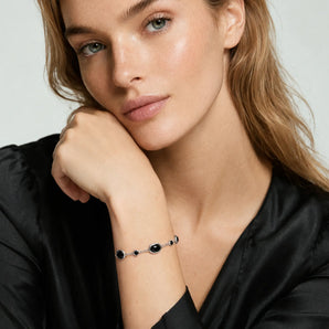 925 Sterling Silver Freeform Black Onyx Bracelet - Luminous Cadences Model Shot