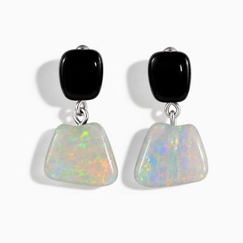 925 Sterling Silver Freeform Black Onyx & Opal Stud Earrings - Linked Fate Front View