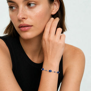 925 Sterling Silver Freeform Blue Sapphire Bracelet - Luminous Cadence Model Shot